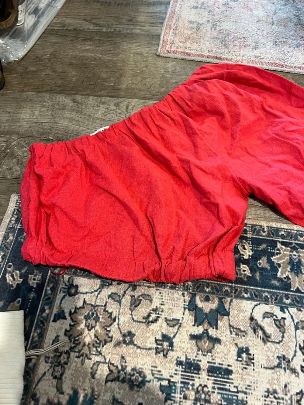Abercrombie linen red one shoulder puff sleeve
